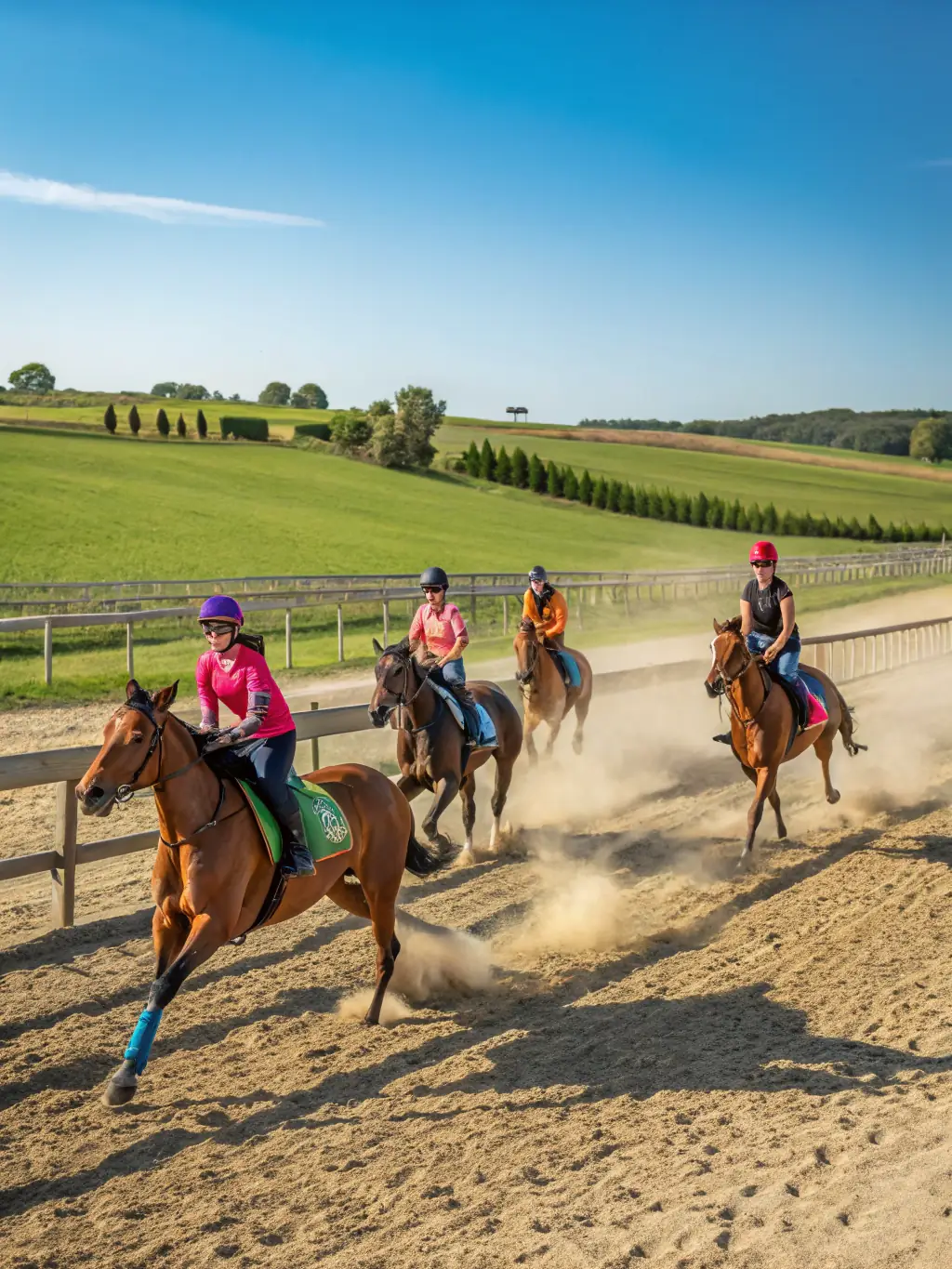 Teenagers participating in a group riding lesson, focusing on advanced techniques and equestrian skills at EQUIT'XPRESS DU COURET.